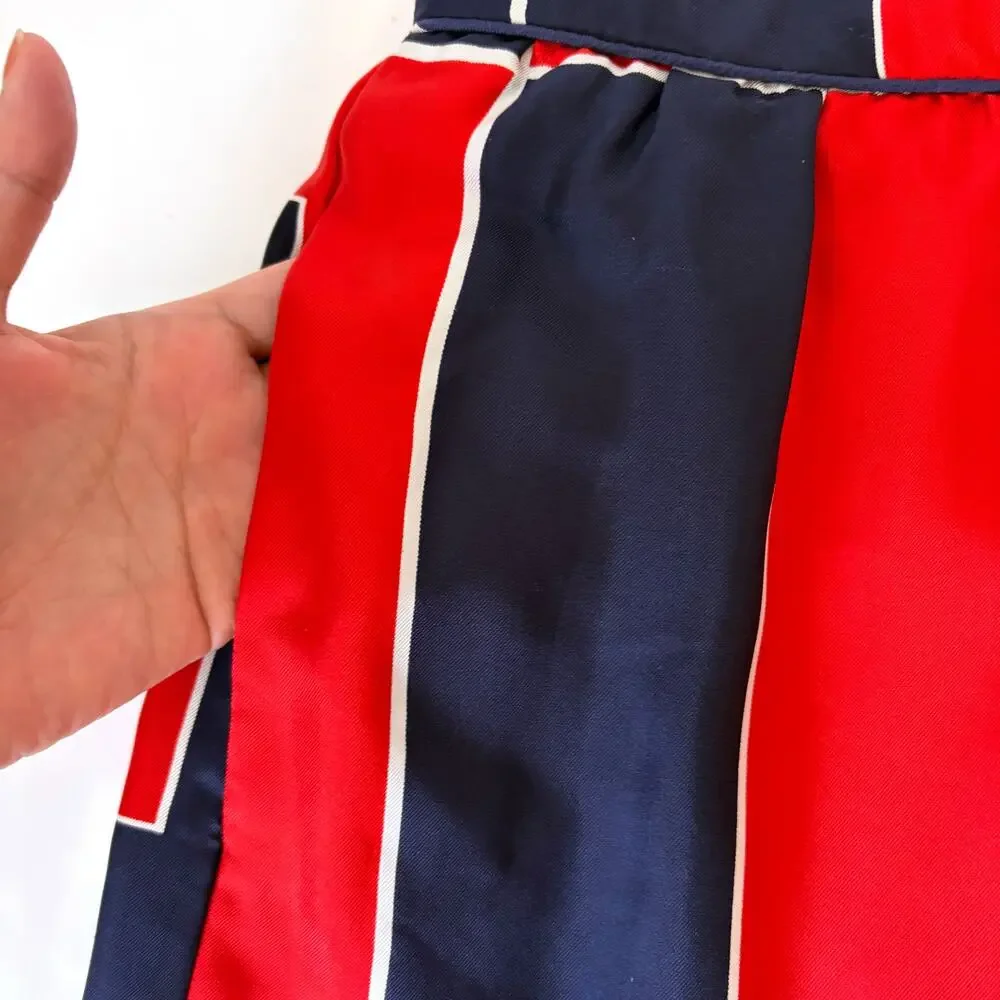 Elizabeth McKay 100% Silk Geometric Color Block Skirt Red Navy Size 10